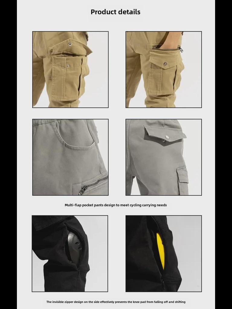 Calças unissex para motociclista: Macacão antiqueda, com vários bolsos e ajuste slim para todas as estações