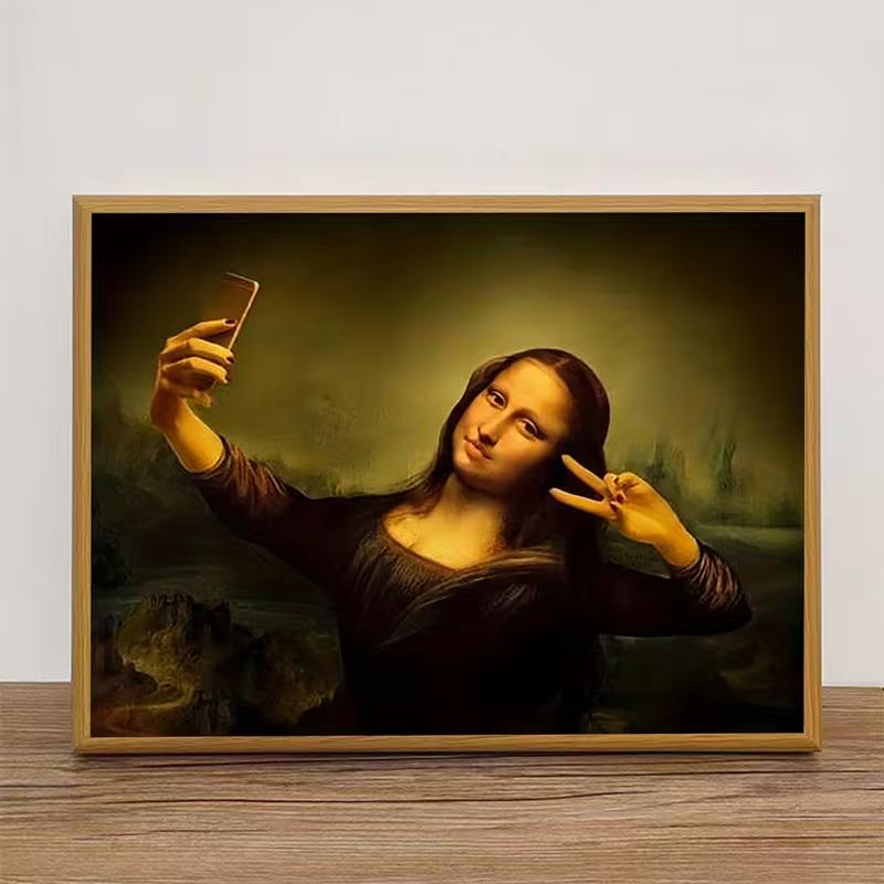 Mona Lisa Self-Portrait Frameless Canvas Modern Minimalist Decor 21X30CMNo Framed