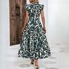 GMXIA Women's Summer Fashion Wooden Earring Short Sleeve Tie Printed Fairy Dresses
