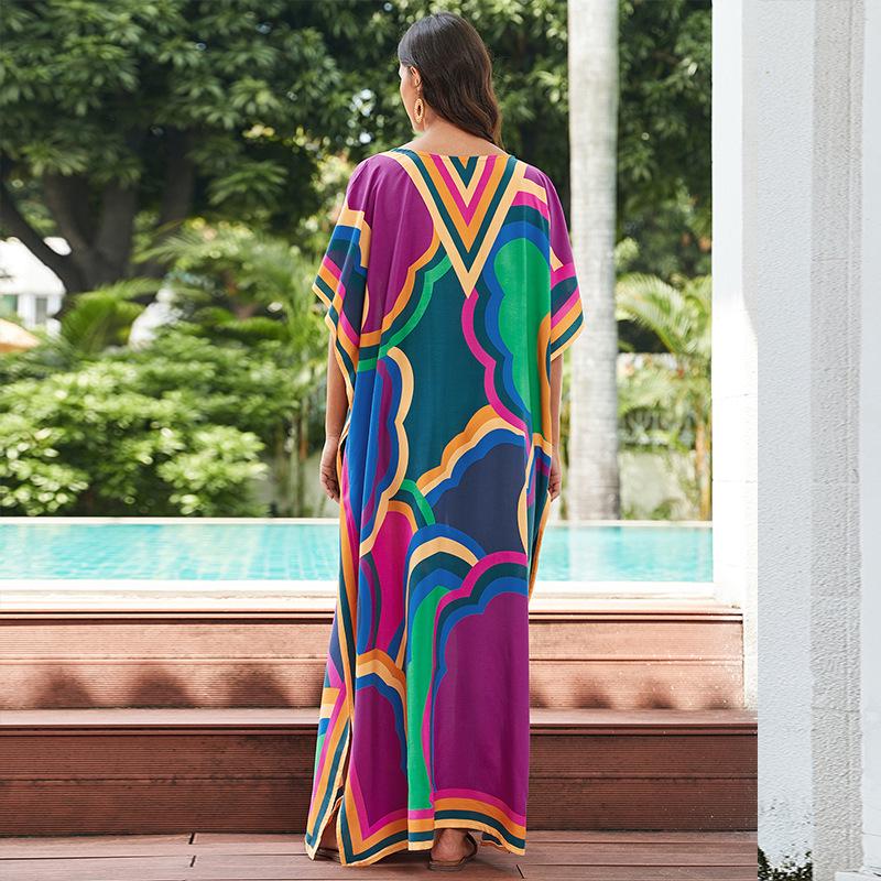 Luźny bawełniany szlafrok z nadrukiem w dużym rozmiarze - okrycie na wakacje na plaży dla kobiet