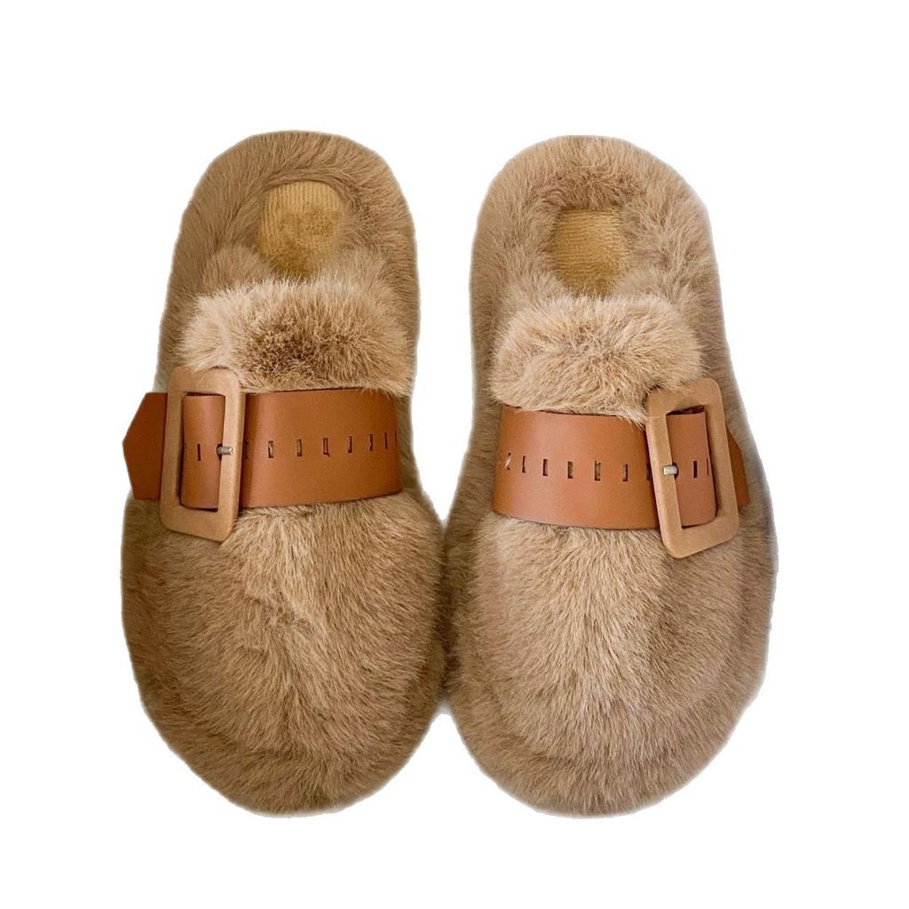 Baotou half slippers women's wear 2025 autumn and winter new Internet celebrity muffin thick bottom fluffy slippers foreign style warm cotton mop