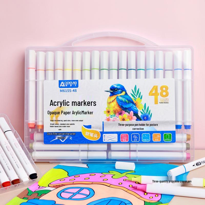 Multicolor Triangular Barrel Acrylic Markers for Students and Kids - Set of 12-60