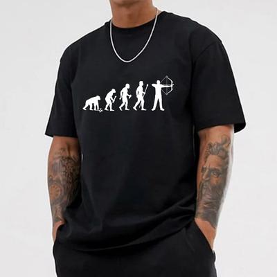 Brand Clothing Funny Evolution of Man and Archery Design Men's Tee Shirt Round Neck Shirt Short Sleeve Breathable Casual Shirt