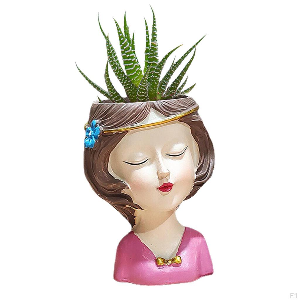 Cute Female Women Girl Head Statue Plant Container Bust Flower Pot Home Cactus Planter indoor e