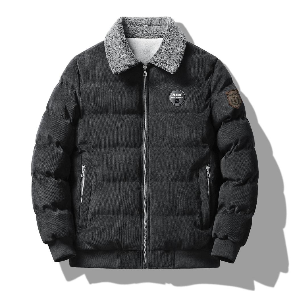 Winter Plush and Thick Lapel Corduroy Jacket for Men's Youth Warm Jacket Urban Jacket