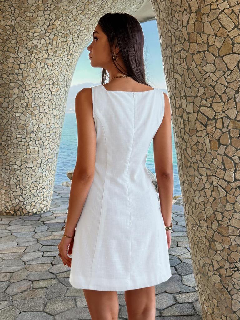 KaiKuo 2026 Spring/Summer Sleeveless Woven Dress - Elegant Solid Color Resort Style