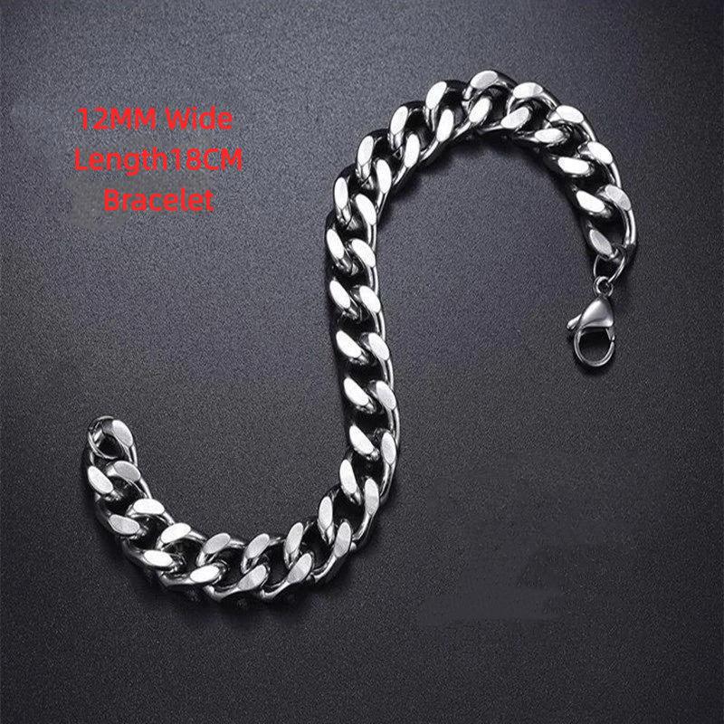 Stainless Steel Cuban Link Chain Silver Color Necklace Bracelet For Men Jewelry 8/10/12/14Mm Width Hip Hop Punk Accessories