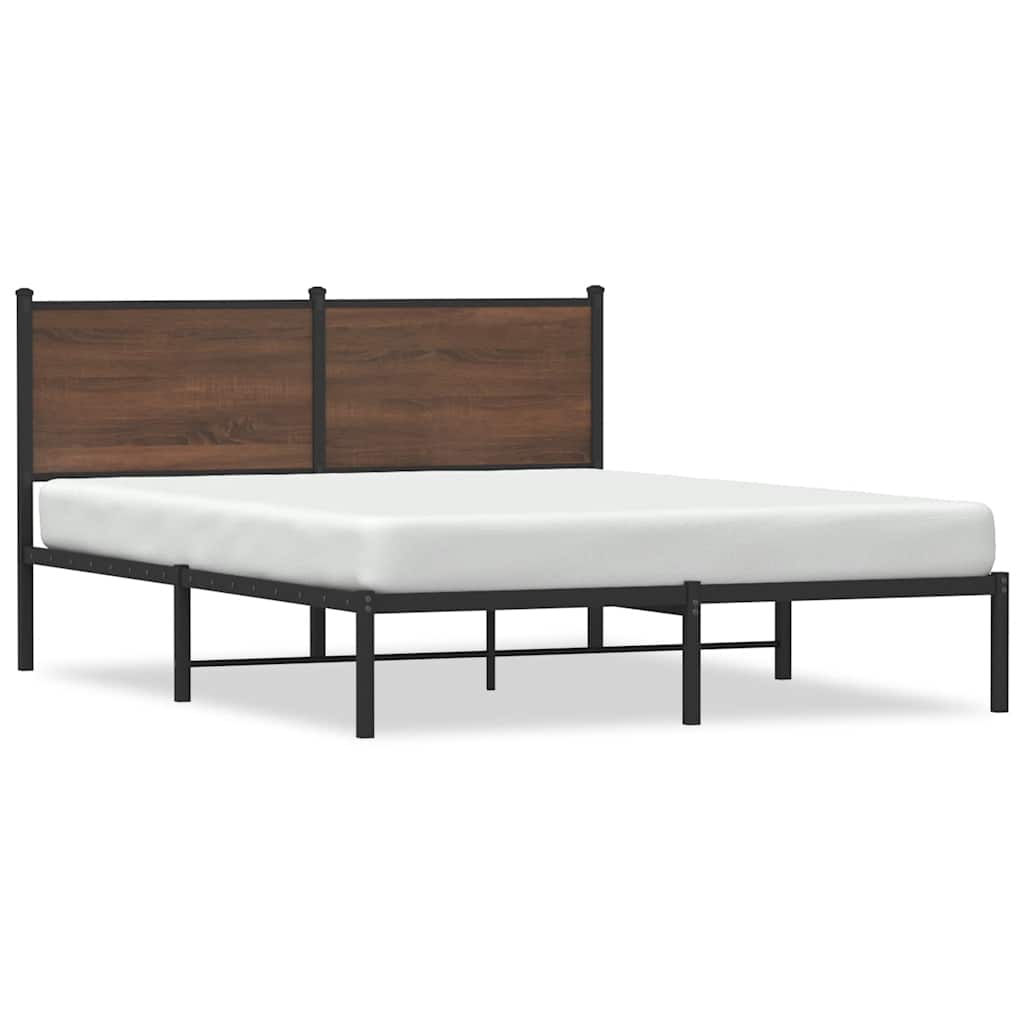 Metal Bed Frame Without Mattress Brown Oak Effect 137 X 190 Cm
