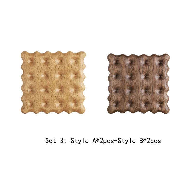 4pcs Creative Wooden Cookie Shaped Coaster Milk Cup Coffee Cup Insulated Coaster Walnut Beech Desktop Heat Pad