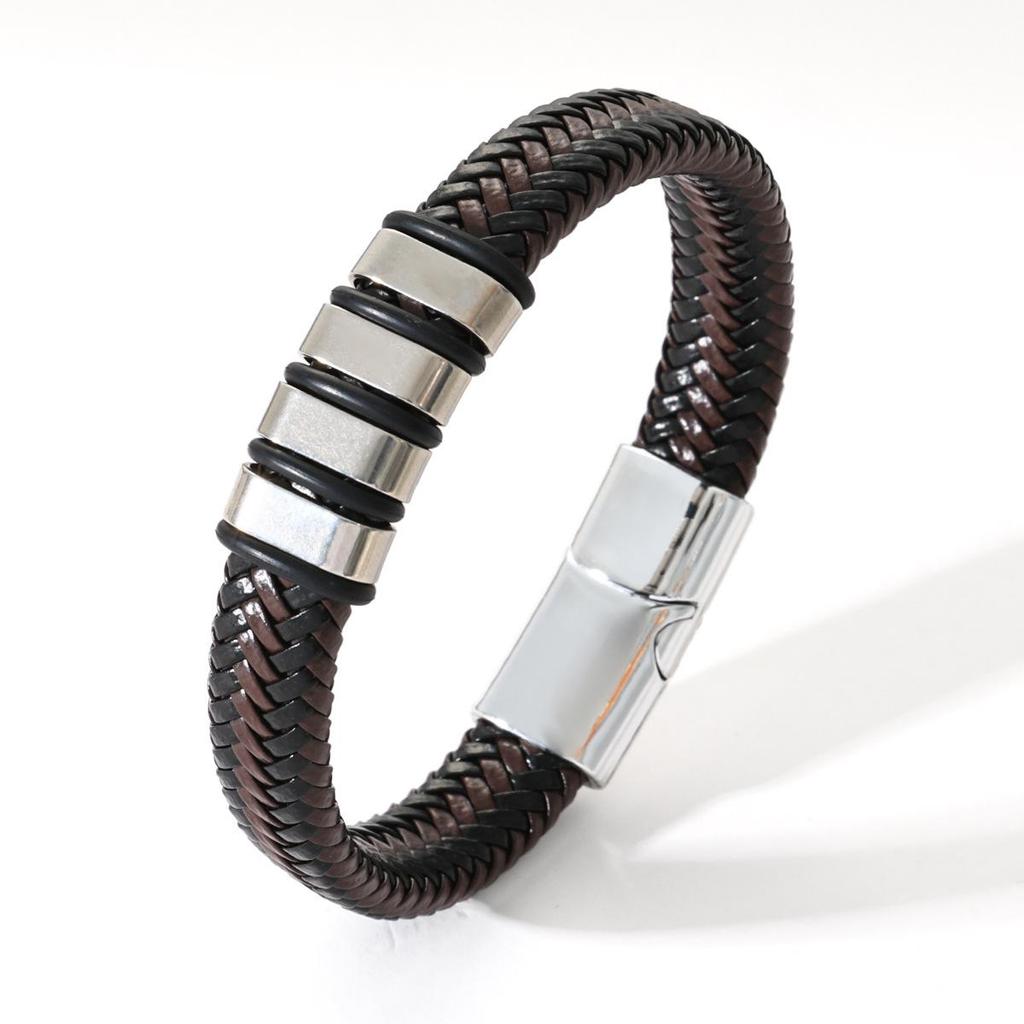 Retro Anti-static Stainless Steel & PU Leather Magnetic Weave Bracelet for Men