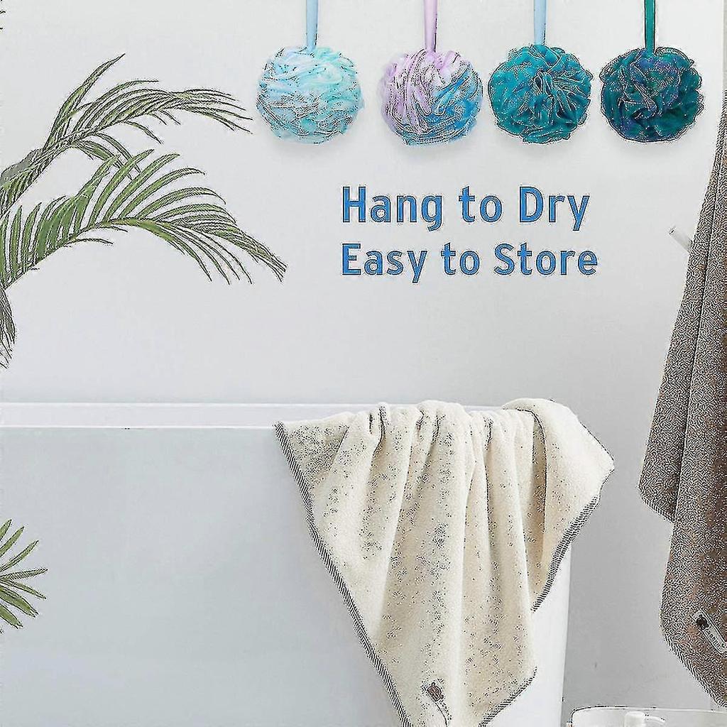 4pcs Bath Shower Loofah Sponge Bath Mesh Pouf Shower Ball Body Scrubber