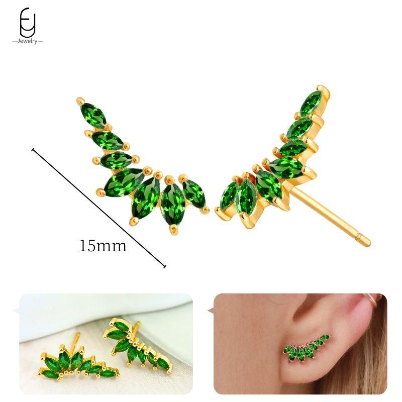 925 Silbernadel Grüne Zirkon Gold Ohrringe Herz Creolen für Damen Zarte Steckerohrringe Luxuriöser Schmuck Geschenke