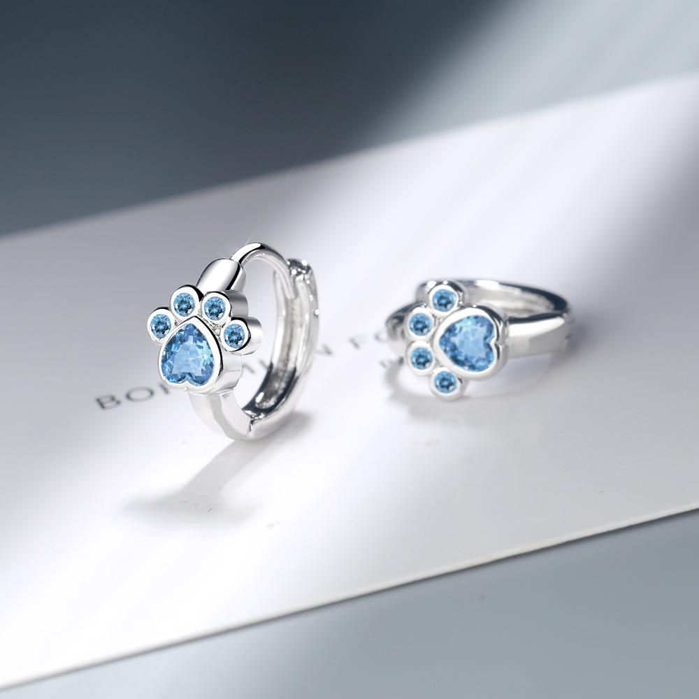 Cute Blue Cat Paw Print Zirconium Earrings - Korean Style (EH530)