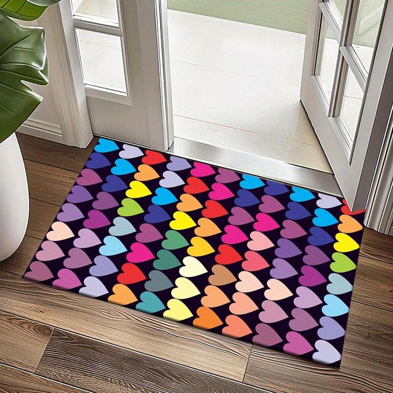 Crystal Velvet Love Heart Pattern Printed Carpet, Non-slip Polyester Area Rug for Living Room, Bedroom, Chair Mat, Home