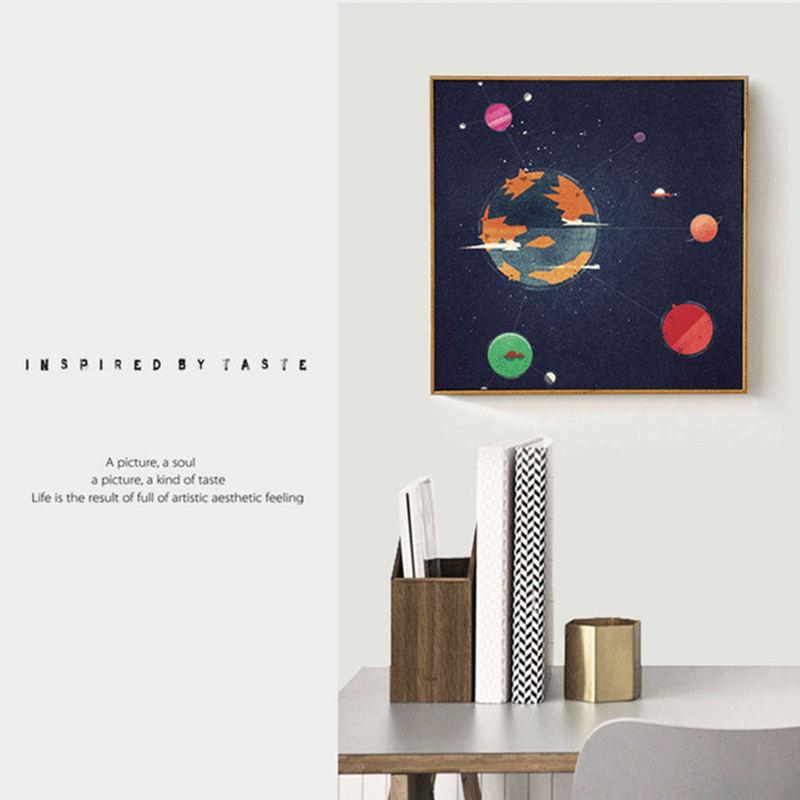 

2 комплекта, поп-арт, космическая станция, космический корабль, черный и красочный холст, картина с принтами Сатурна и изображением, декор для детской комнаты 20X20cm 8x8inch