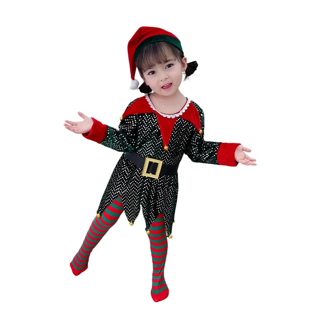 Christmas Set Girls' Velvet Party Performance Dress