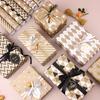 10 piezas de papel de regalo dorado para vacaciones, sencillo, ligero, de lujo, a cuadros, a rayas, papel de regalo para libros