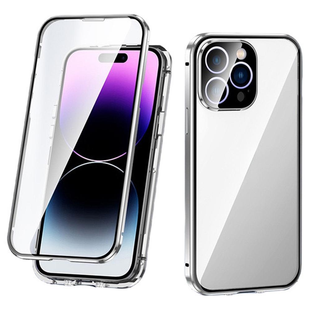 For iPhone 16 Pro Case Magnetic Adsorption Double Sides Tempered Glass+Metal Phone Cover with Buckle