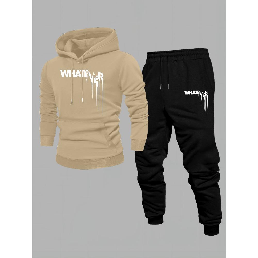 

Men s New Cool Letter Fashion Printed Hooded Sweatshirt and Casual Sportswear Two Piece Set, Suitable for Spring and Autumn Seasons XL