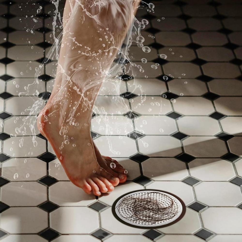 2Pcs 4.72" Stainless Shower Drain Cover Strainer Hair Catcher with Silicone Rim