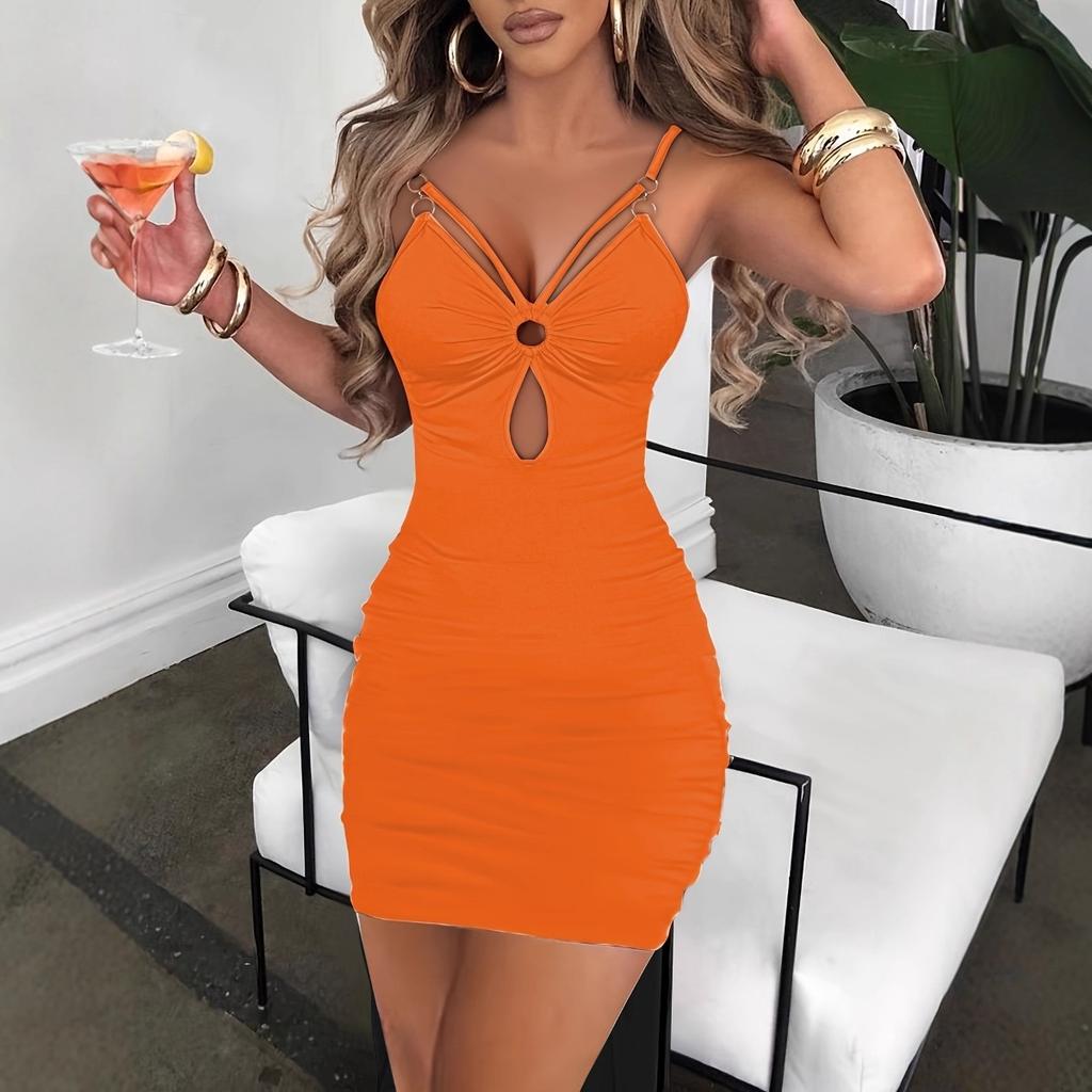 Women's Elegant Sexy Sleeveless V-Neck Cutout Bodycon Slim Fit Party Dress for European American