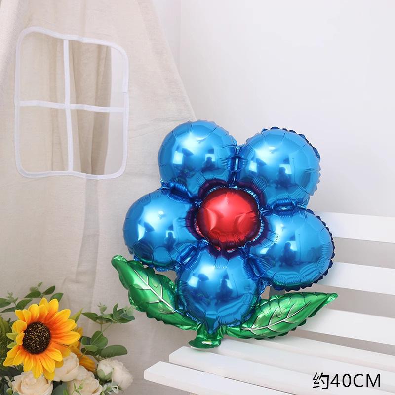 Green Leaf Sun Flower Aluminum Film Balloon Children'S Birthday Party Arrangement Five Petals Aluminum Foil Balloon