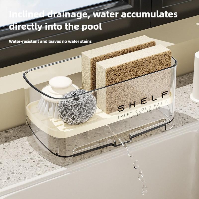 Multi-Functional Sink Rack with Drainage Shelf and Dish Towel Holder Countertop Storage for Sponges Soap Brushes Organization