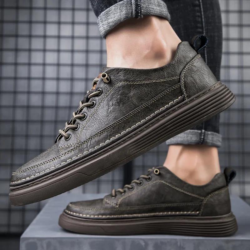 Fashion Genuine Leather Casual Shoes for Men Shoes Design Handmade Sneakers Mens Comfortable Leather All-match Comfortable Skate Shoes