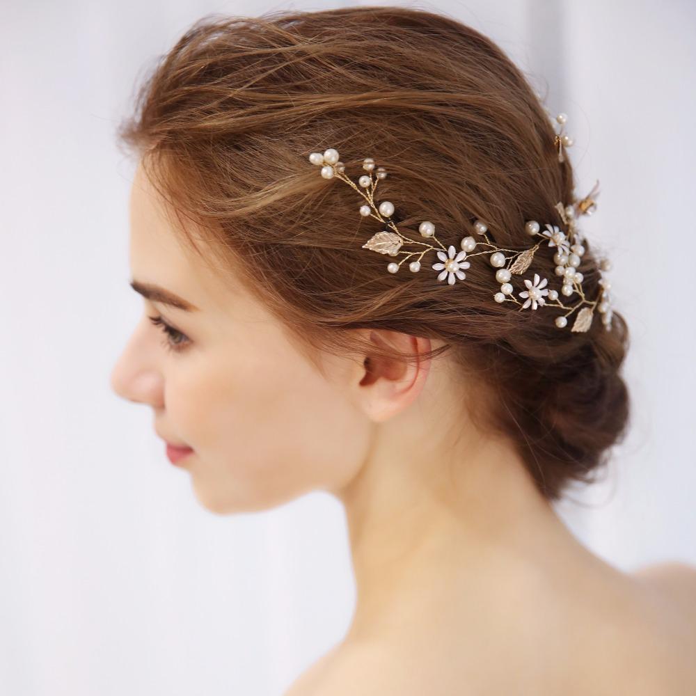 Perle Strass Blume Braut Stirnband Hochzeit Haarschmuck Goldblatt mit Strass Blume Haarbänder Hochzeit Haarschmuck