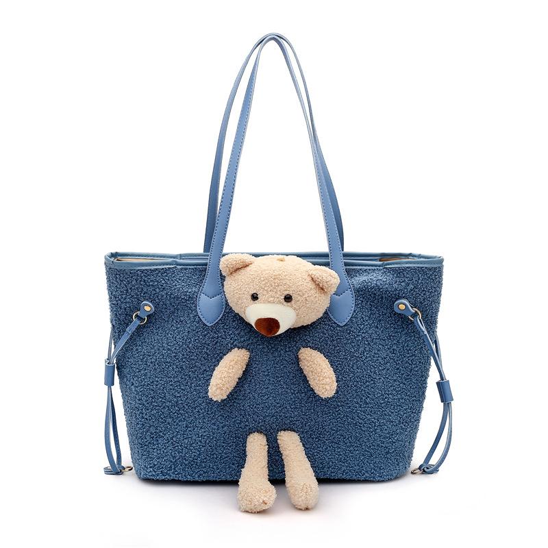 Dámská taška přes rameno Bear Velkokapacitní semišová kreslená taška Plyšová taška
