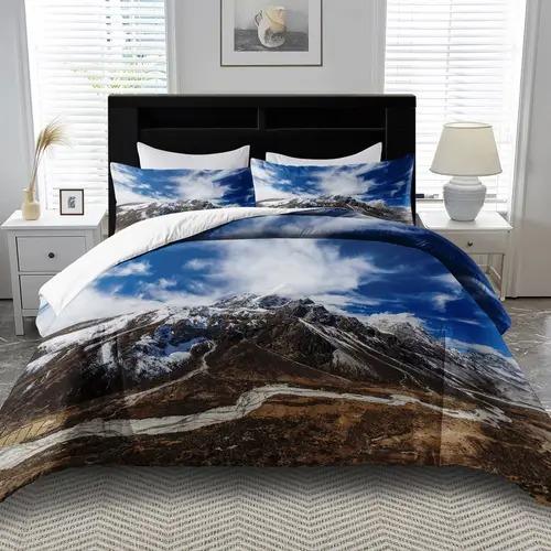 Comforter Snow Mountain Snow Mountain Background Skiing Theme Suitable For Children Kids Adults Warm Breathable