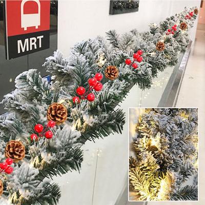 Kaijin Weiße Schneeflocken-Festtagsgirlande mit Tannennadeln für Weihnachtsfensterdekorationen