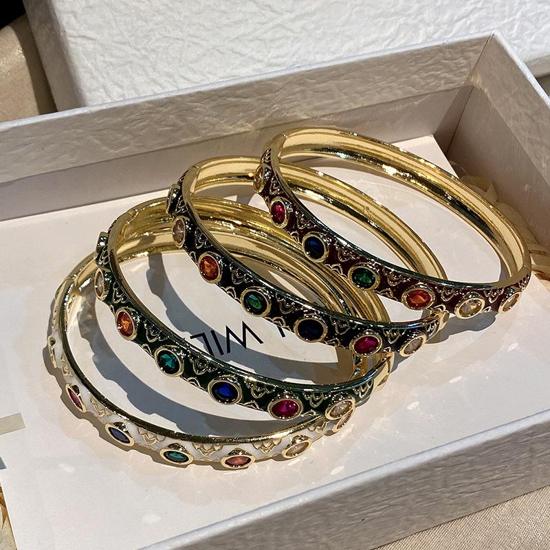 Inlaid Colorful Zirconium Oil Drop Bracelet for Women, Light Luxury, Long-lasting and Colorfast Hand Jewelry