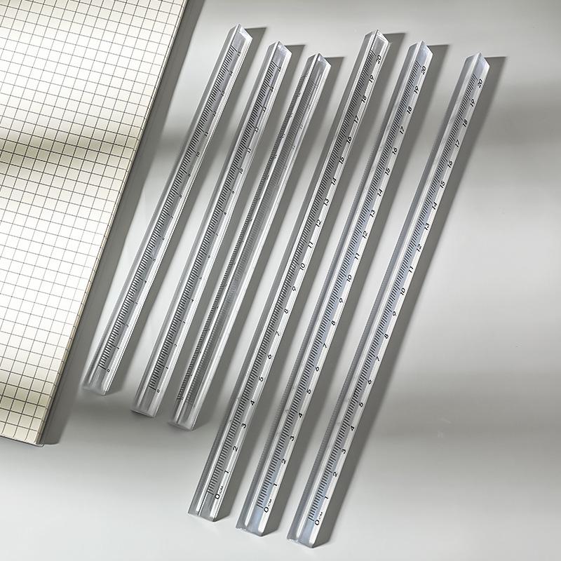 Muji-Style Multifunctional Transparent Triangular Ruler 15cm - 3D Scale & Straight Edge for Students