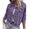 European Style Plus Size Women's Beaded Studded Denim Jacket