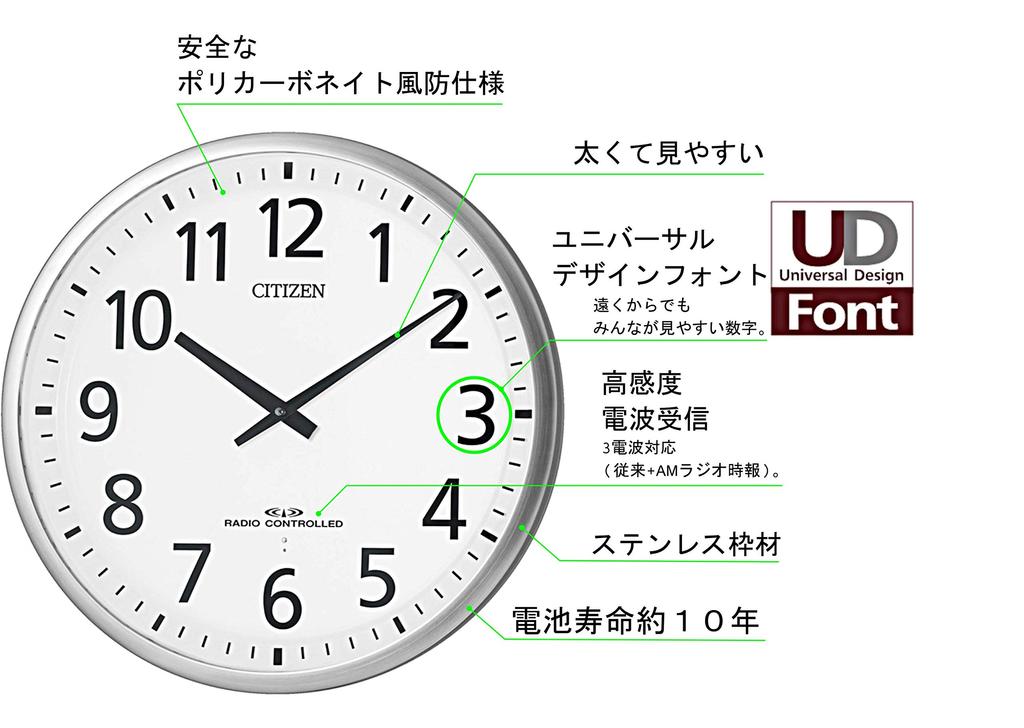 RHYTHM Wall Radio Controlled High Sensitivity Compatible with 3 Radio Stainless Steel Continuous Second Office Wide Range Reception Model M821 Citizen