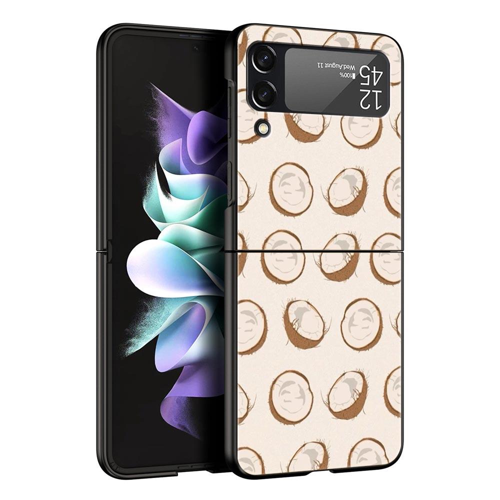 Phone Case for Samsung Galaxy Z Flip 3 4 5 6 7 Folding Black Shell For Samsung Z Flip4 Flip5 PC Hard Cover Summer Coconut