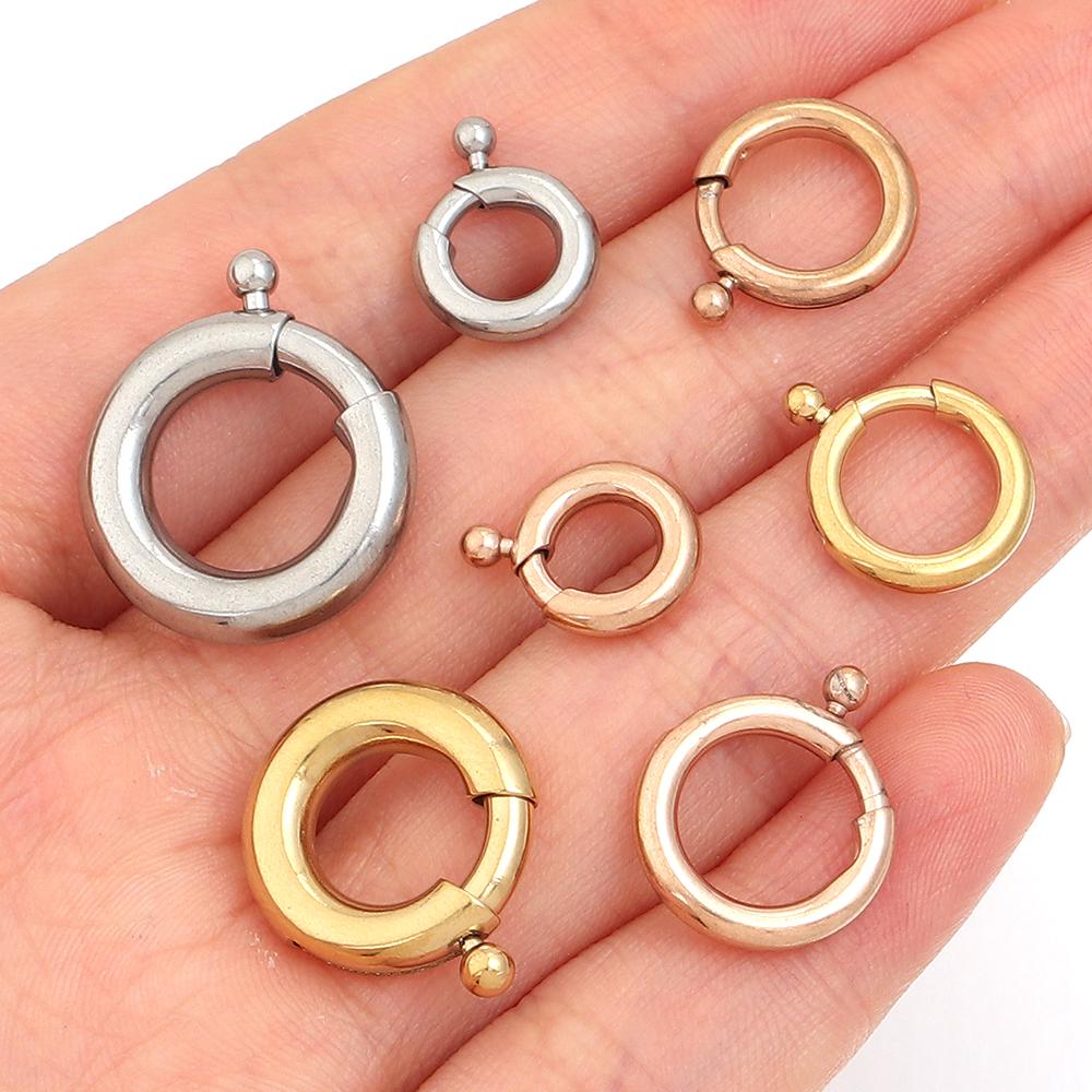 2pcs Stainless Steel Spring Clasps Round Ring Clasp Hooks Buckle Connectors For DIY Jewelry Making Bracelet Necklace Accessories