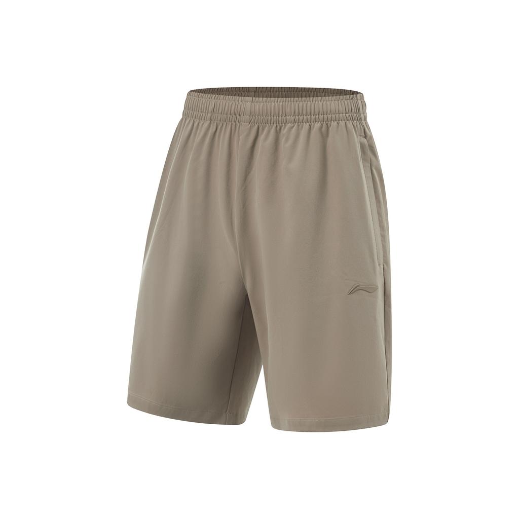 Li Ning Fitness Series Solid Color Mid Waist Drawstring Quick Dry Straight Leg Sports Shorts Men Shorts Brown AKSV111-9