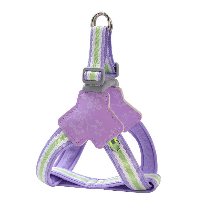 Dog Leash Harness Set Reflective Polyester Rope Macaron Puppy Colorful Vest Pet Outdoor Walking Accessories (Purple,S) фиолетовый