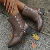 Fall New Block Heel Single Boots Women's Round Toe Sleeve Studded Metal Buckle Non-Slip Soft Sole Booties