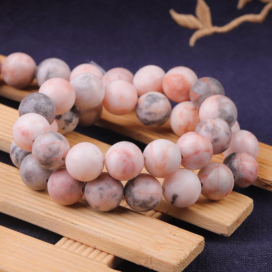 Natural Stone Pink Zebra Round Loose Beads 15" Strand 4 6 8 10 12MM Pick Size For Jewelry Making