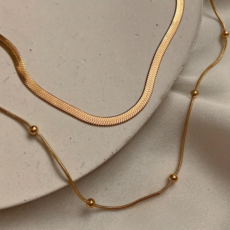 Fashion Women's Luxury Multi-layered Ball Bead Necklace Flat Snake Chain Daily Wear Exquisite Charm Personalized Zircon Gifts