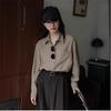 Retro Hong Kong Style Solid Color Long-sleeved Shirt for Women Autumn New Green Design with Loose Shirt Inside