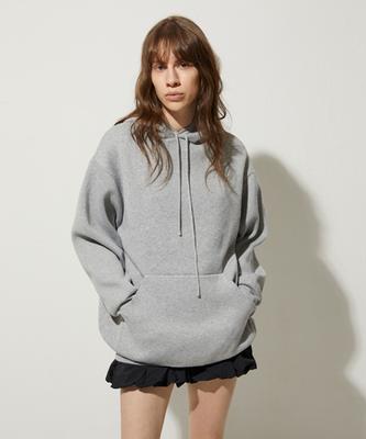 LADY VOLUME Crew Neck Knit Hoodie_Light Gray