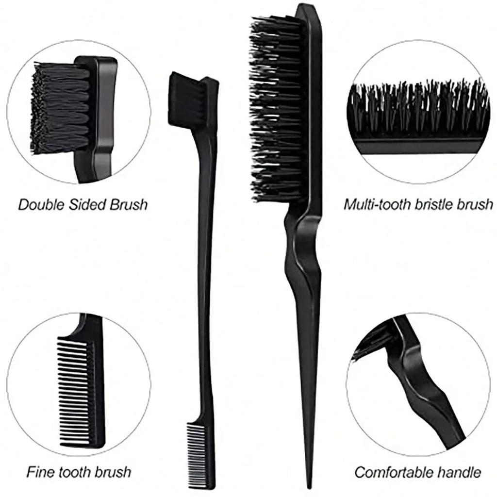 3pcs styling comb set with triple tear hair brush mouse tail comb edge brush,salon hair styling tool Special for real hair wigs