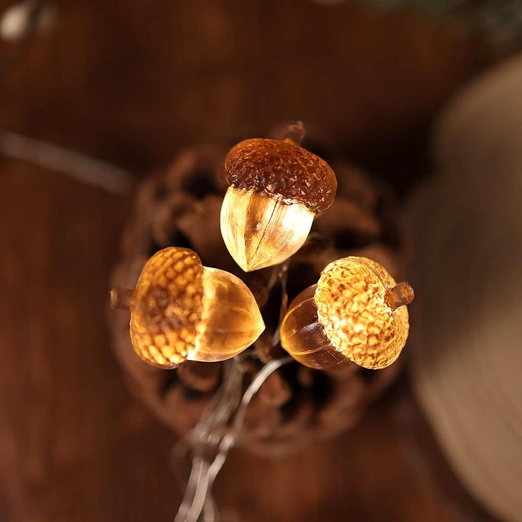 3D Twinkle Acorn Fall Decorations Harvest String Lights 10ft Copper Wire 30 LEDs Battery Powered with Timer Remote Control for Wedding Bedroom