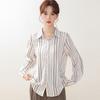 Women Blouses Shirts Long Sleeve Women Blouse Shirt Office Lady Turn Down Collar Striped Chiffon Blouse Shirt Women Tops J911