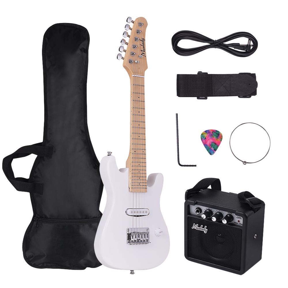 Muslady 28 Inch Kids Children ST Electric Guitar Kit Maple Neck Paulownia Body with Mini Amplifier