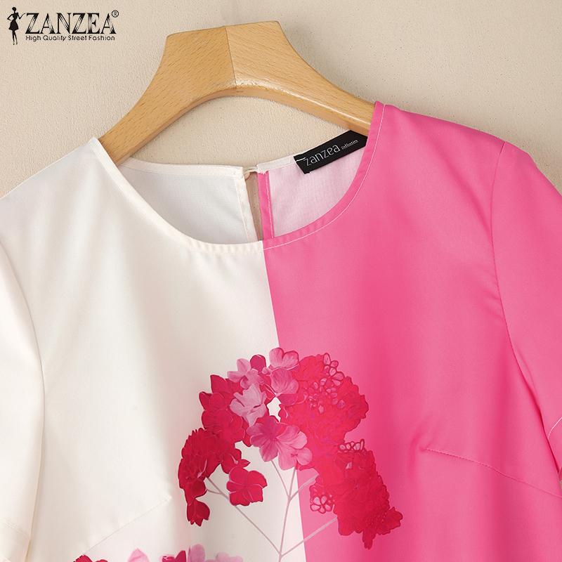 ZANZEA Women Casual Round Neck Short Sleeve Summer Floral Blouse